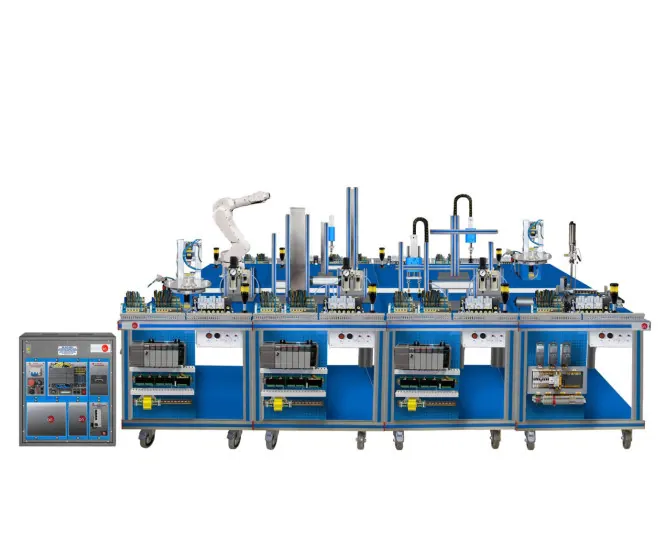 AE-PLC-FMS1: Flexible Manufacturing System for Transport, Assembly, Pressing, Selection, Screwing, and Storage