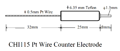 CHI115 Platinum Wire Counter Electrode. Manufacturer electrode drawing.